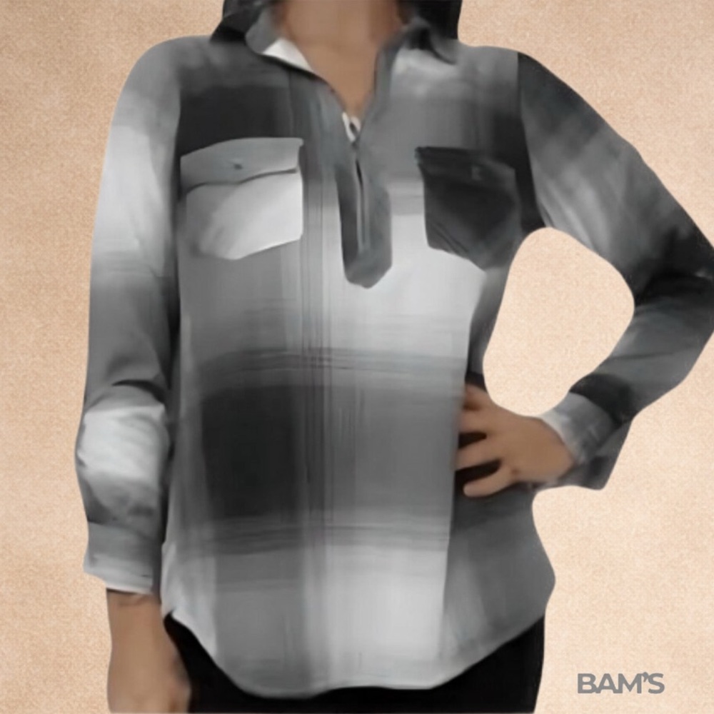 Modern Rebel for Buckle Half-Zip Plaid Shirt | Gray & White | Size M